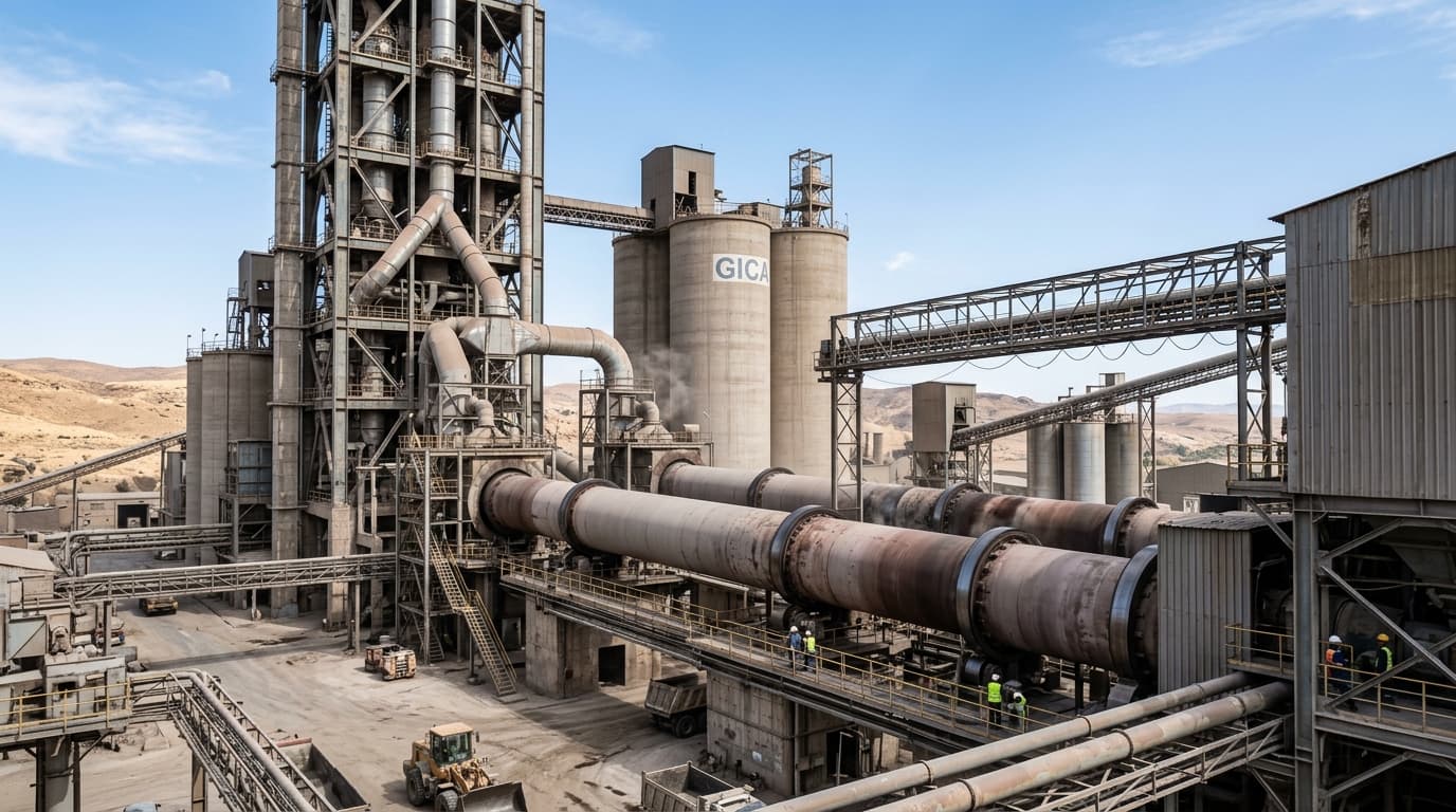 Heavy industrial cement manufacturing plant and rotary kilns in Algeria